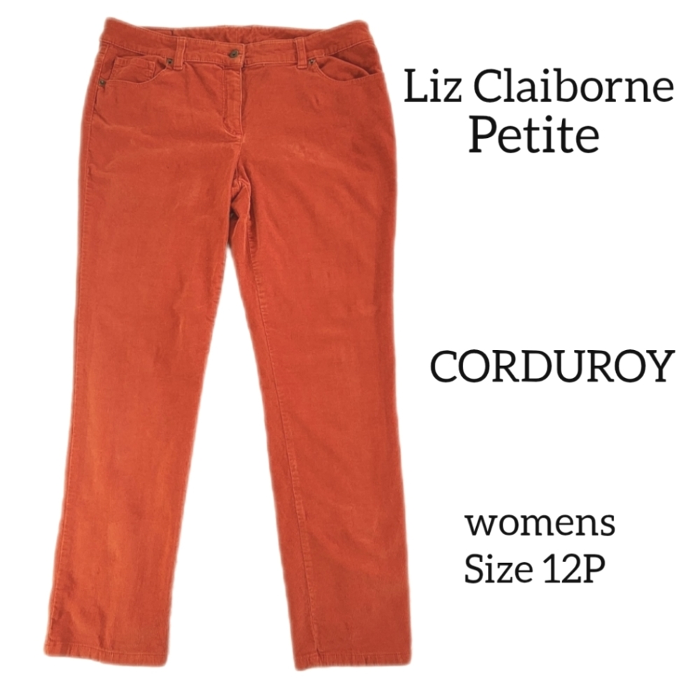 LIZ CLAIBORNE WOMENS CORDUROY JEANS SIZE 12P ORANGE COLOR